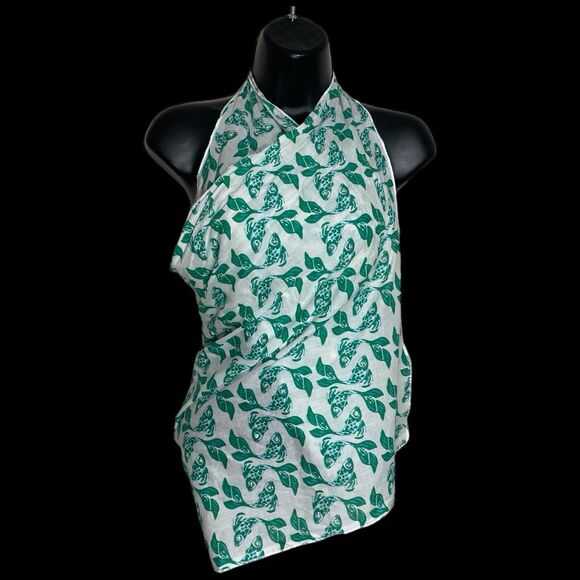 Letarte Sarong Beach Coverup Womens OS Handmade Semi-Sheer Tassels Sequins Koi - Picture 4 of 9